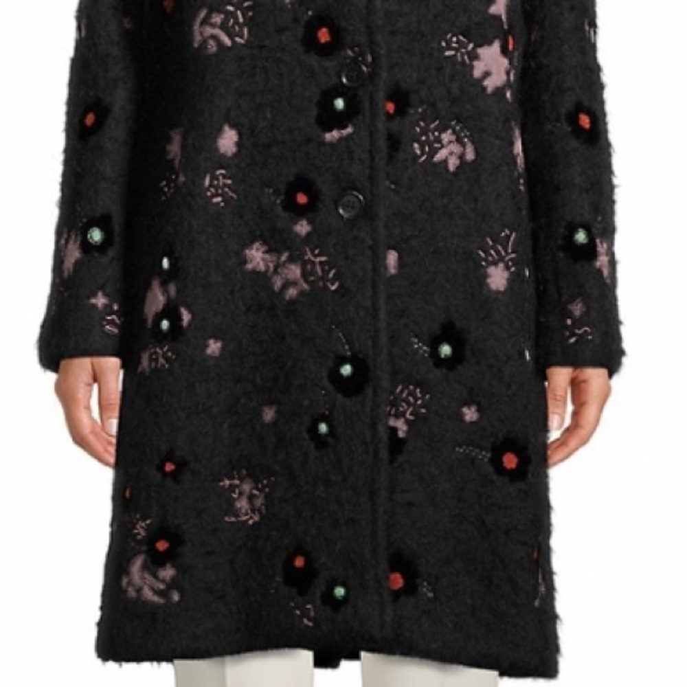 VALENTINO COUTURE BLACK EMBROIDERED EMBELLISHED WOOL BLEND LUXURY COAT SIZE 4 - Picture 7 of 16